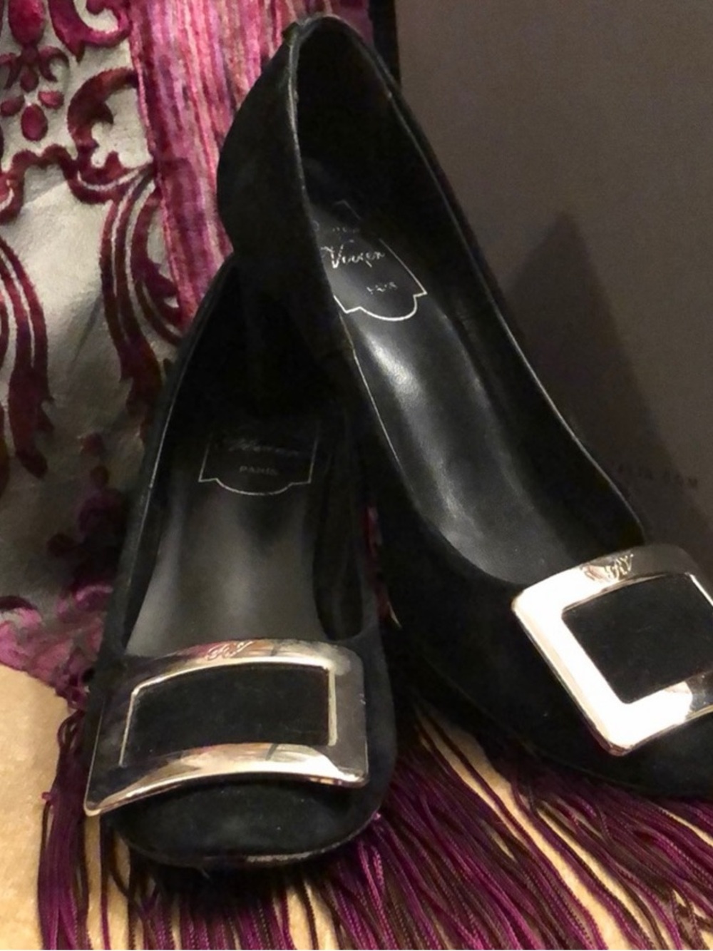 Roger Vivier Suede Metal Buckle Pumps Size 5.5